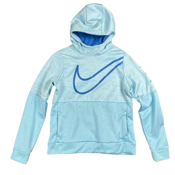 Nike Girls Hoodie XL Blue Therma Dri Fit Training Pull Over Sweatshirt Warm Soft - Picture 1 of 14